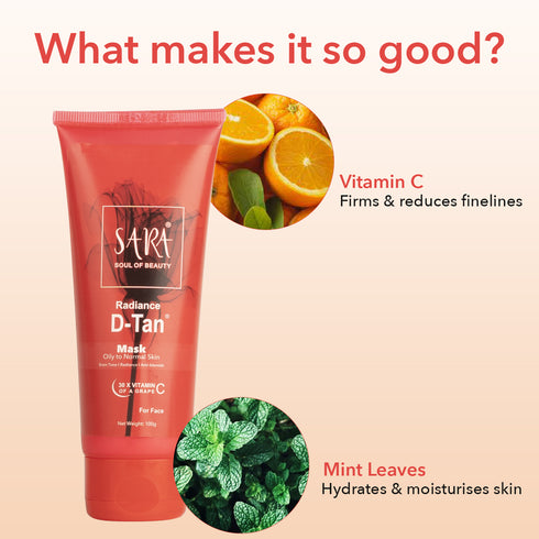 Sara Radiance D-Tan Mask  For Skin Enhancer & Glow Booster | All Skin Types | Perfect For Men & Women | 100g